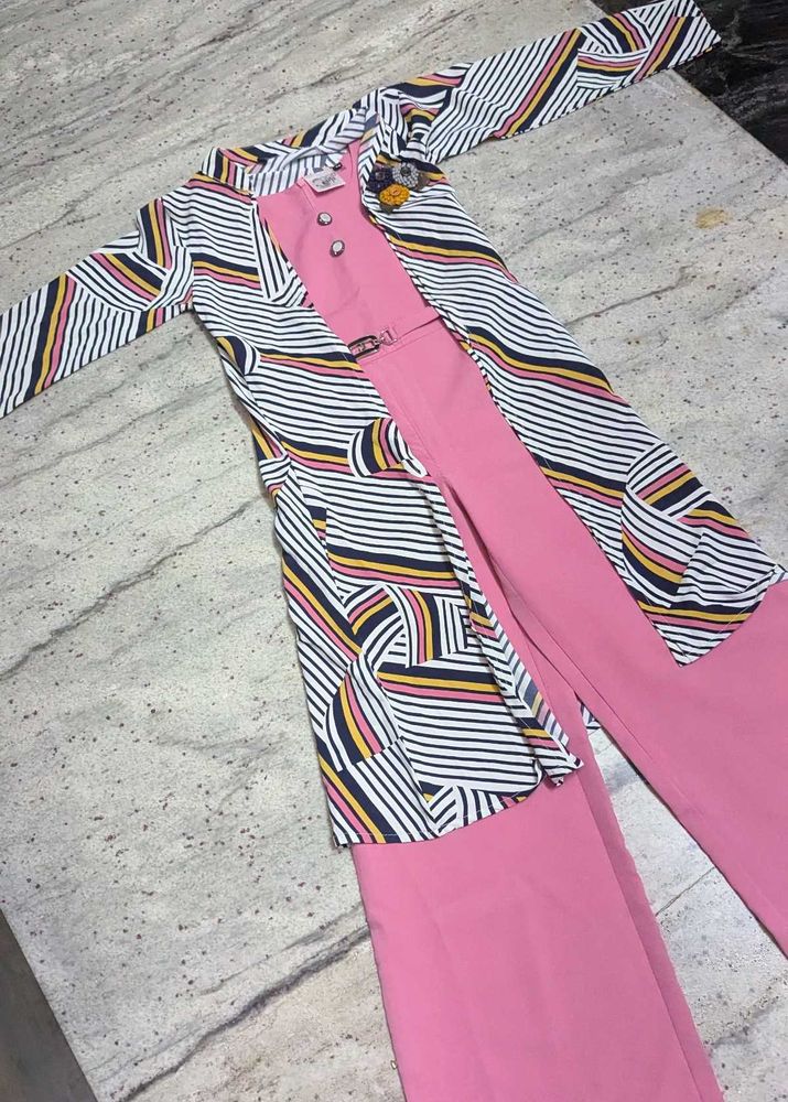 Girls&#39; Pink Pant ,Top with Striped Jacket