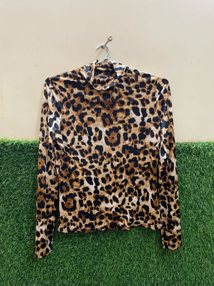 URBANIC LEOPARD PRINTED HIGH NECK TOP FOR WOMEN