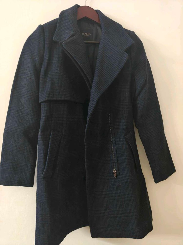 winter imported Stylish Plaid Trench Coat