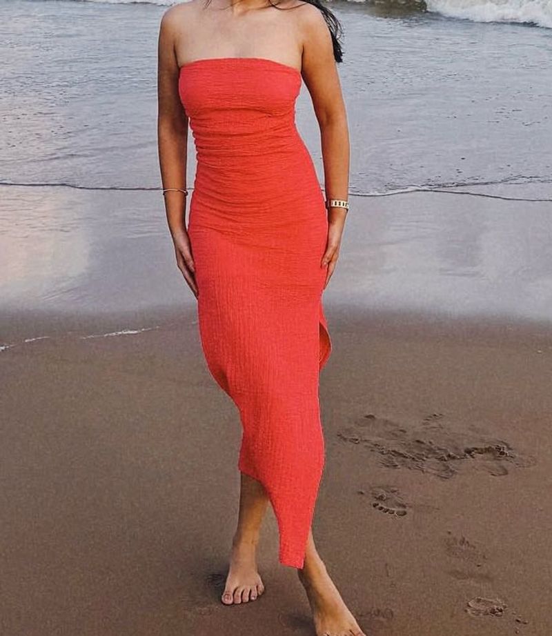 Zudio Coral Bodycon Midi Dress-small