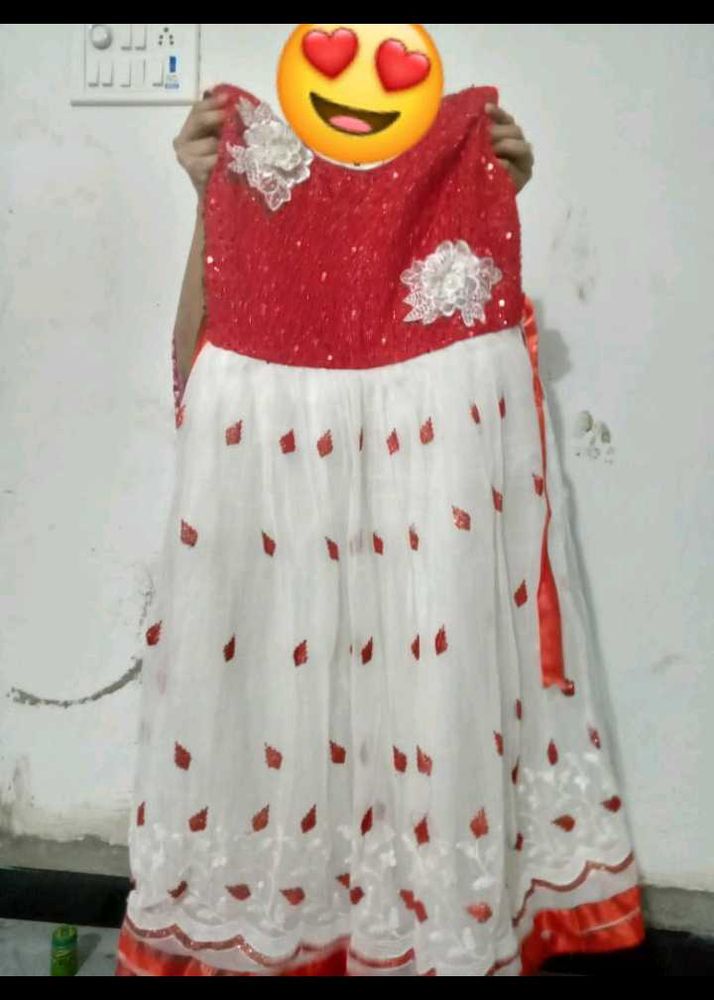 Girls Red &amp; White Sequin Party Dress