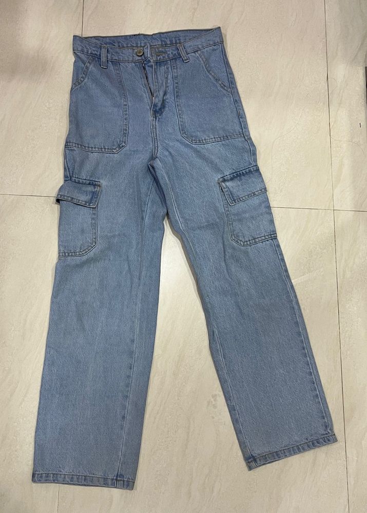 Blue Denim Cargo Pants