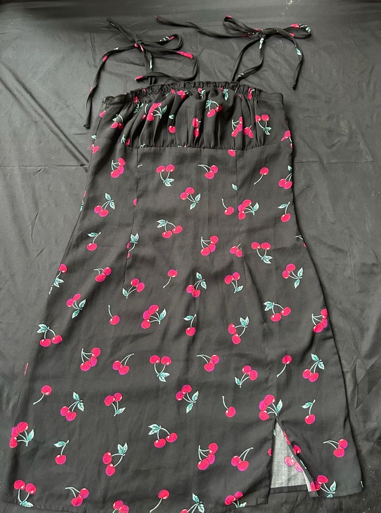 Cherry Print Tie-Strap Mini Dress