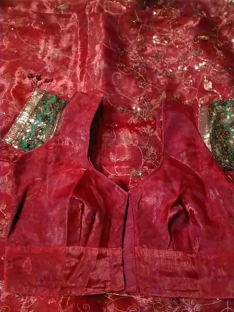 Maroon Embroidered Saree Blouse