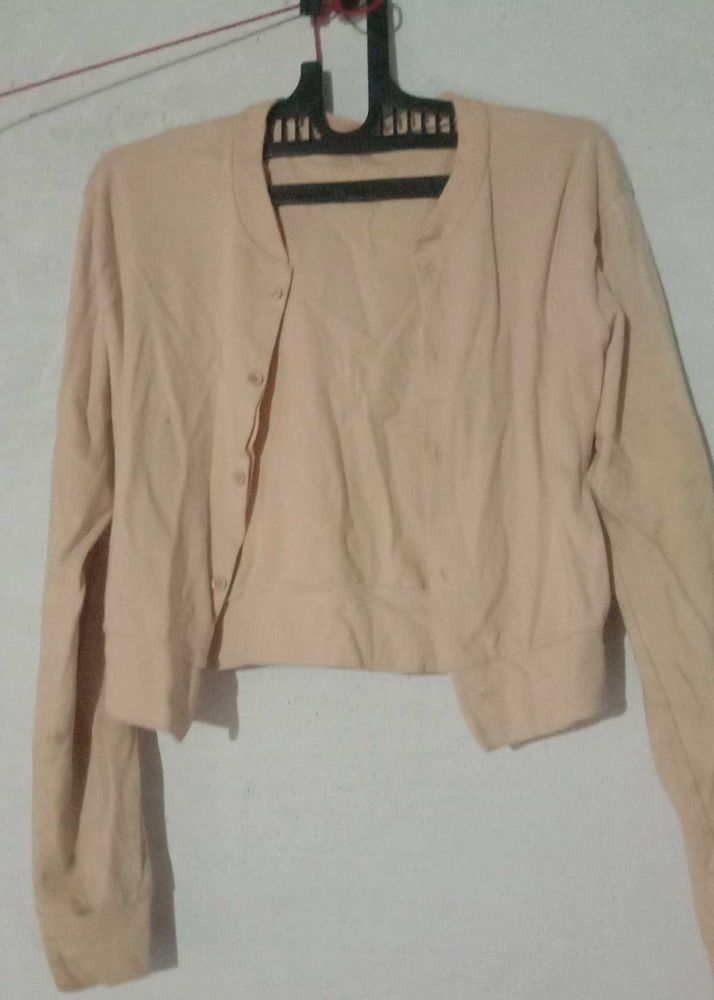 Beige Cropped Cardigan