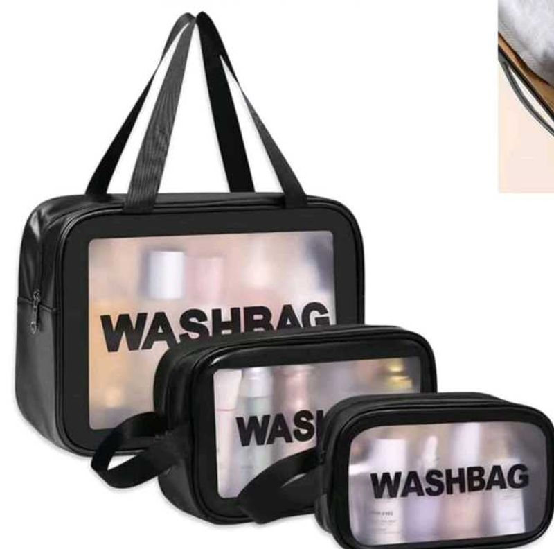 3 Pcs Travel Wash Bag Set – Large, Medium &amp; Small