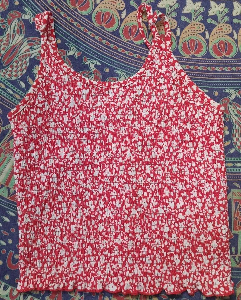 Red &amp; White Floral Smocked Tank Top