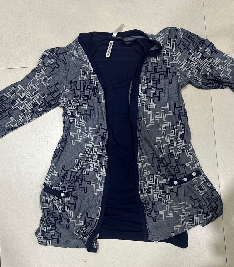 Blue top with cardigan