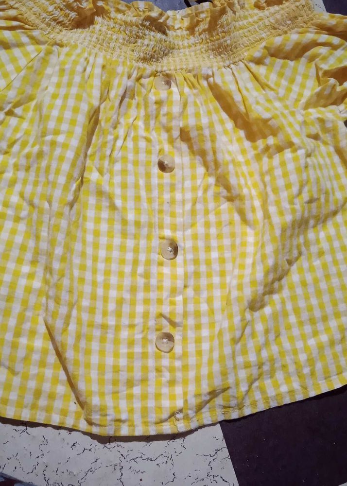 Yellow Gingham Off-Shoulder Top
