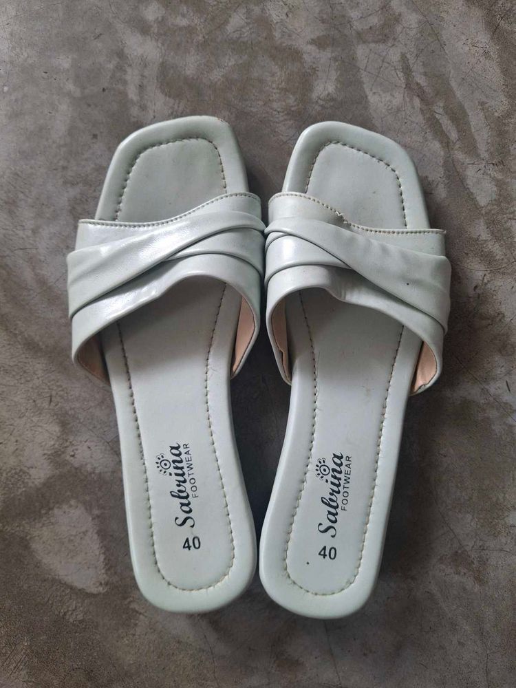 Sabrina White Criss-Cross Slides - Size 40