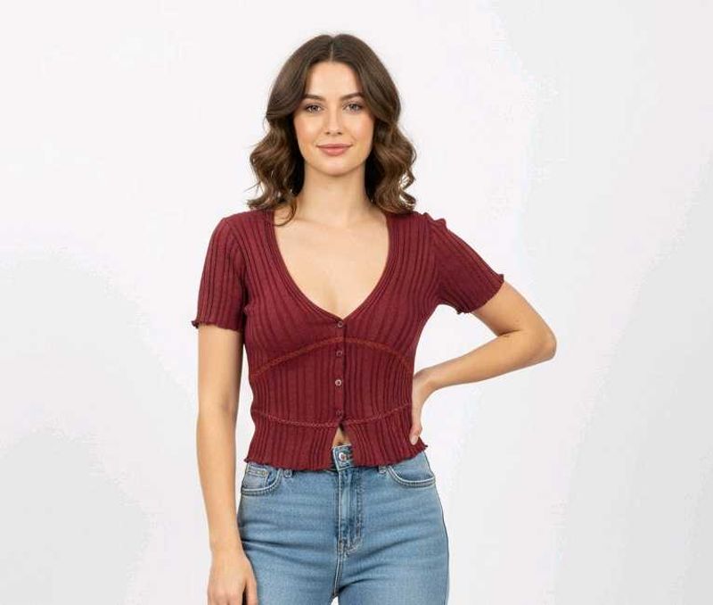 Burgundy Ribbed Knit Top