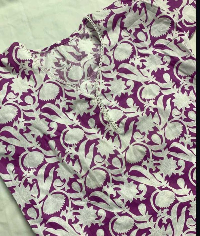 Purple Floral Short Kurta
