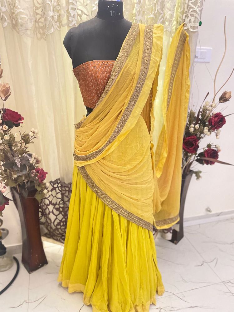 Yellow ready to wear saree