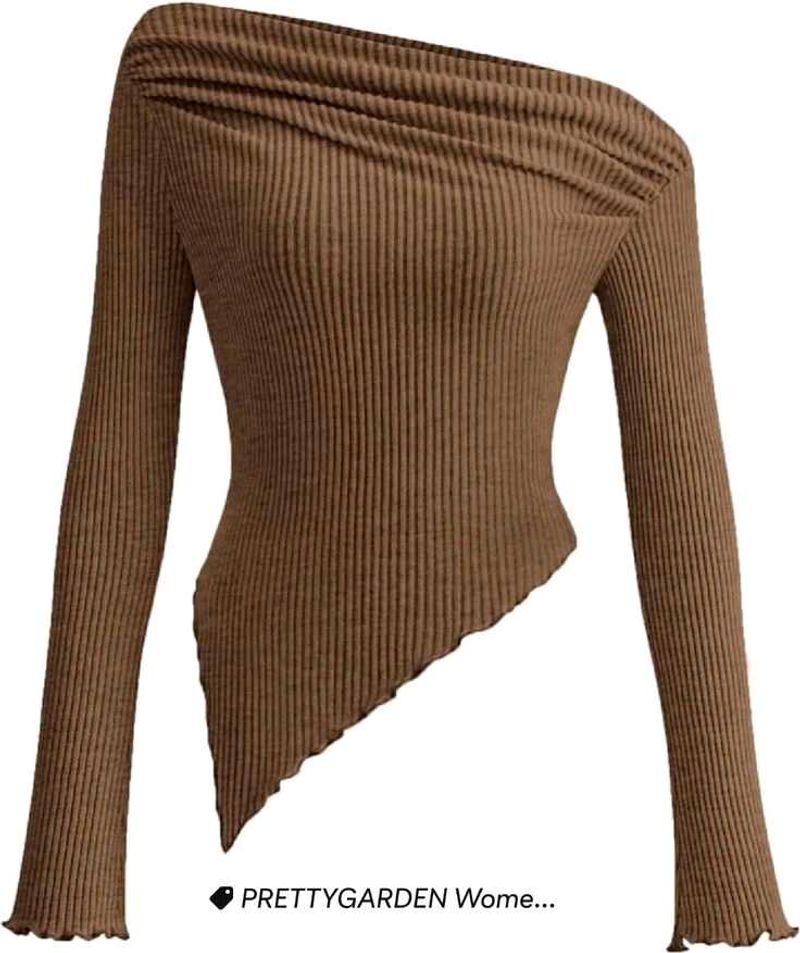 Brown Ribbed One Shoulder Top