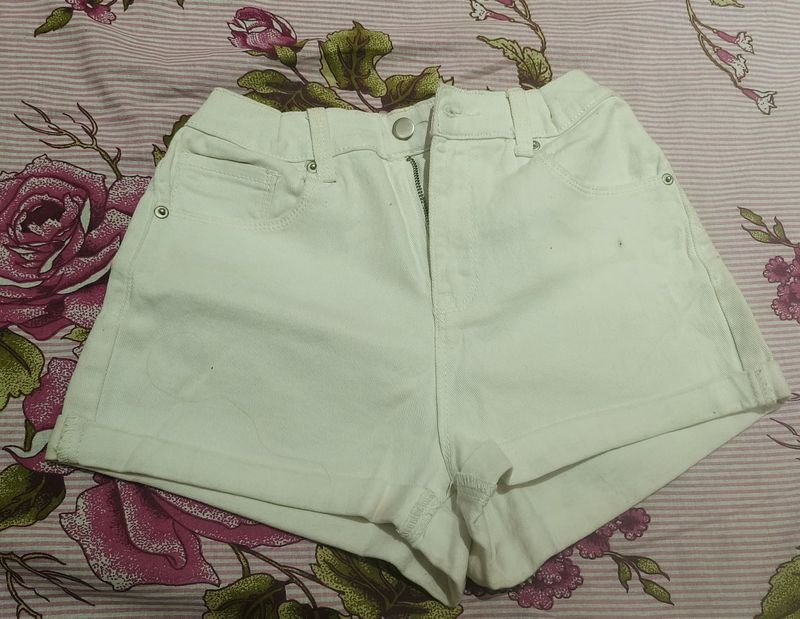White Denim High-Waisted Shorts