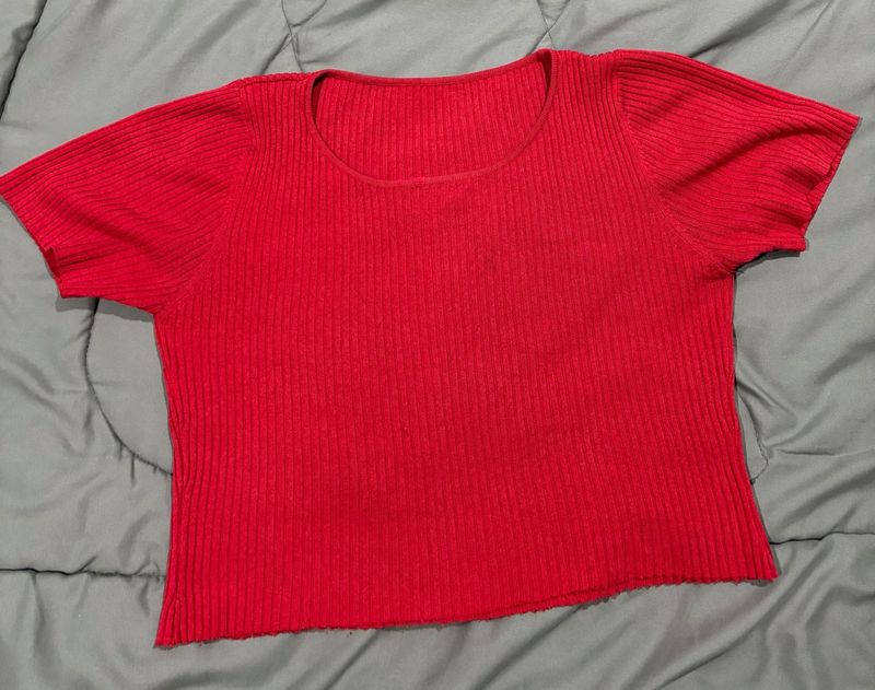 Red Ribbed Crop Top