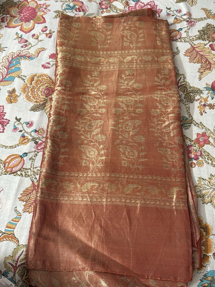 Banarasi Coral Shimmery Saree