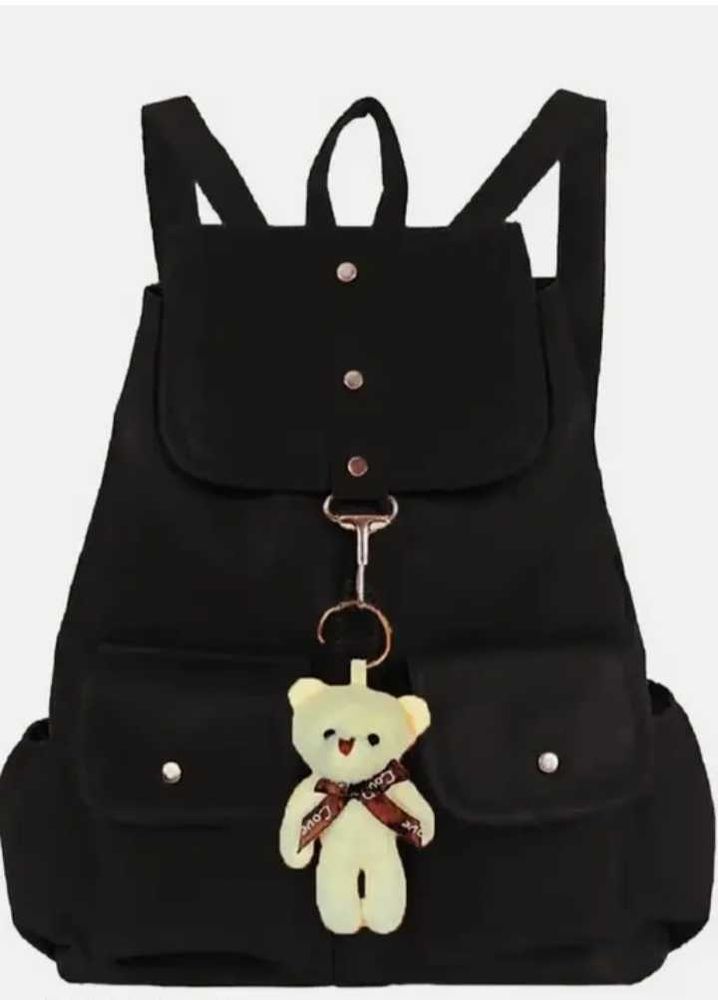 Black Backpack with Teddy Bear Charm
