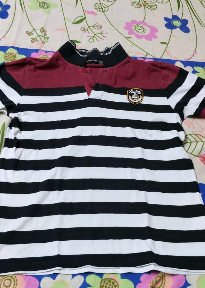 Mens Half Sleeves Polo Neck Striper Tshirt