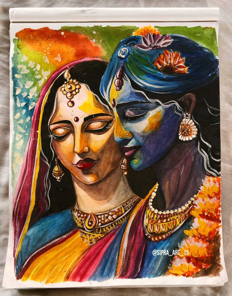 Radha Krishna Watercolor Painting