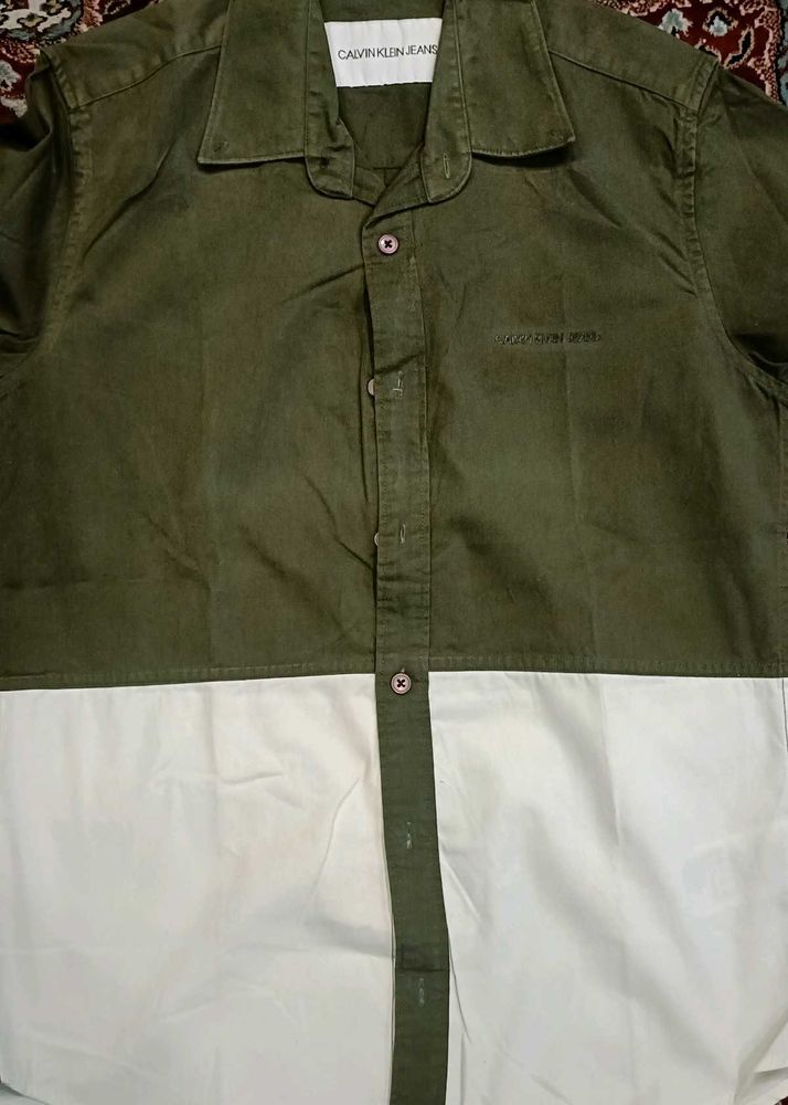 Calvin Klein Jeans Olive &amp; White Button-Down