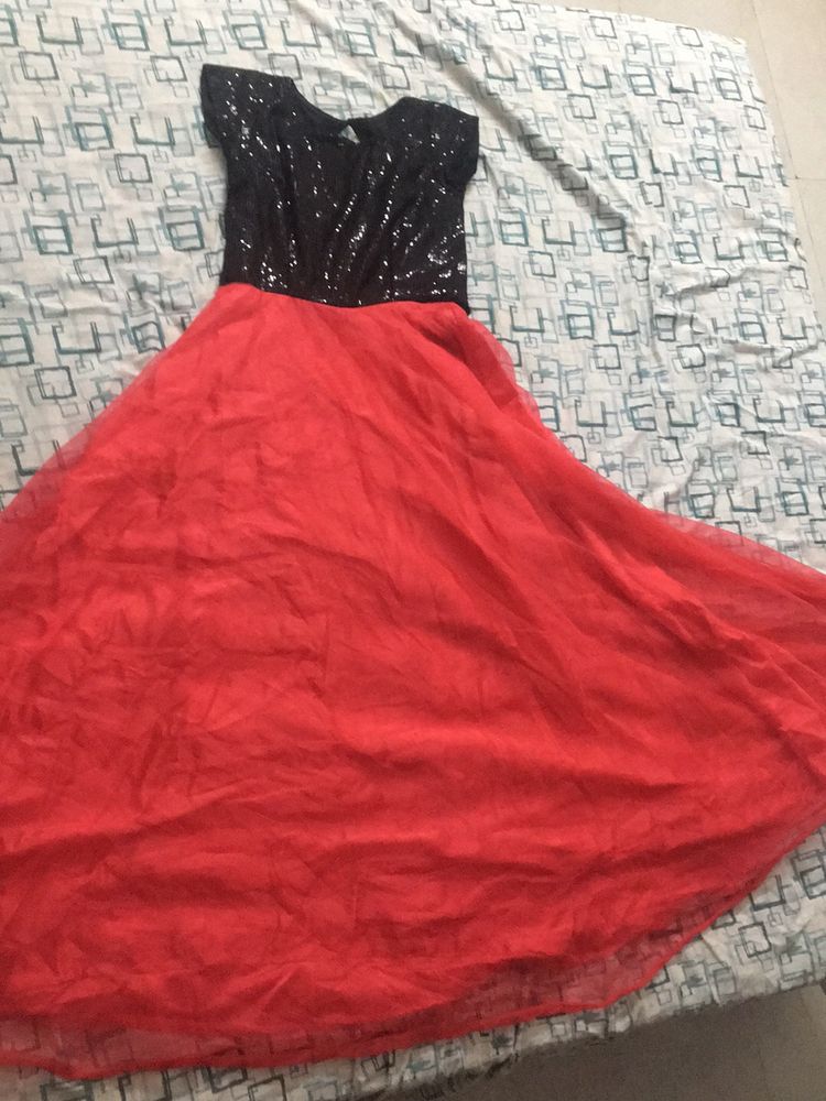Gown, Long Black Up And Red Bottom,