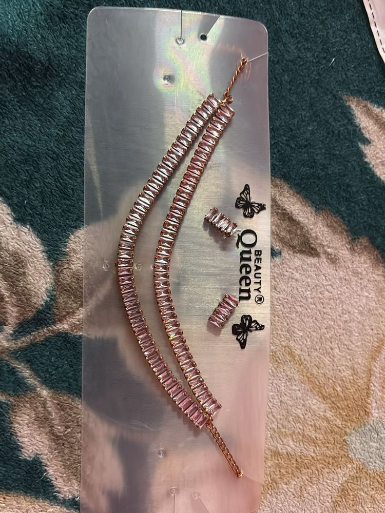 Pink Gemstone Necklace &amp; Earring Set