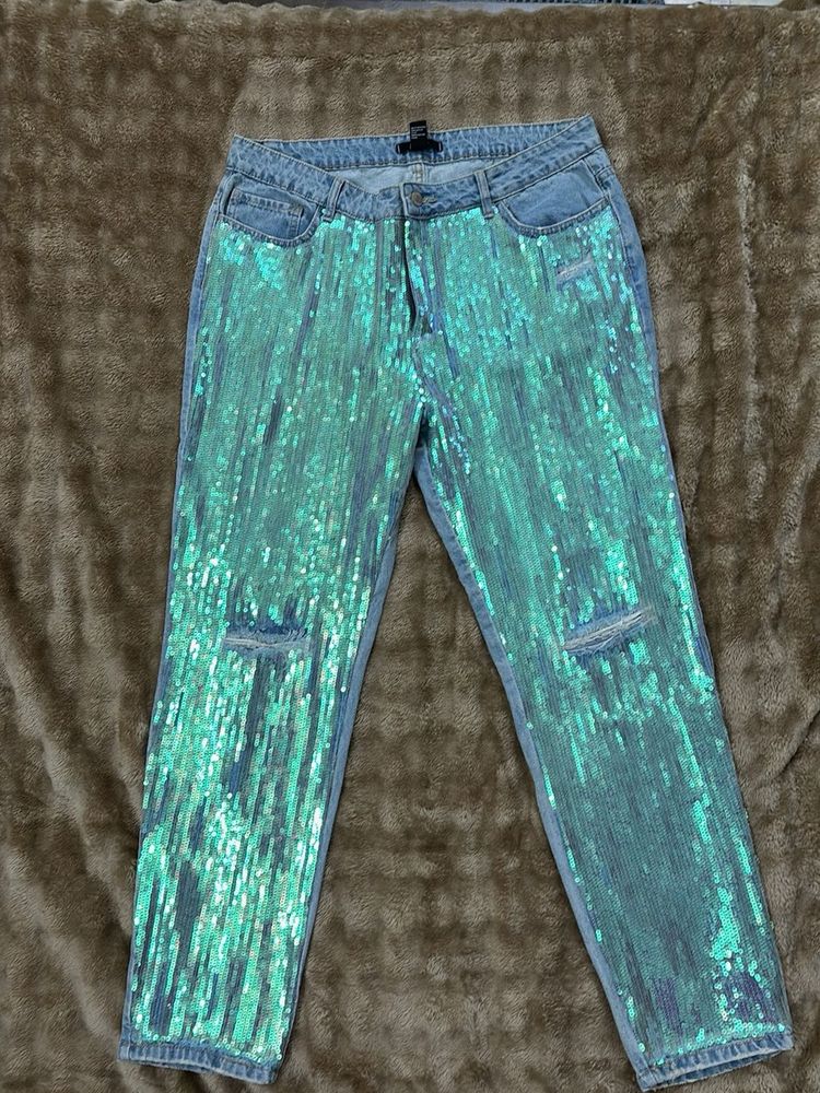 Sequined Ripped Jeans from forever 21