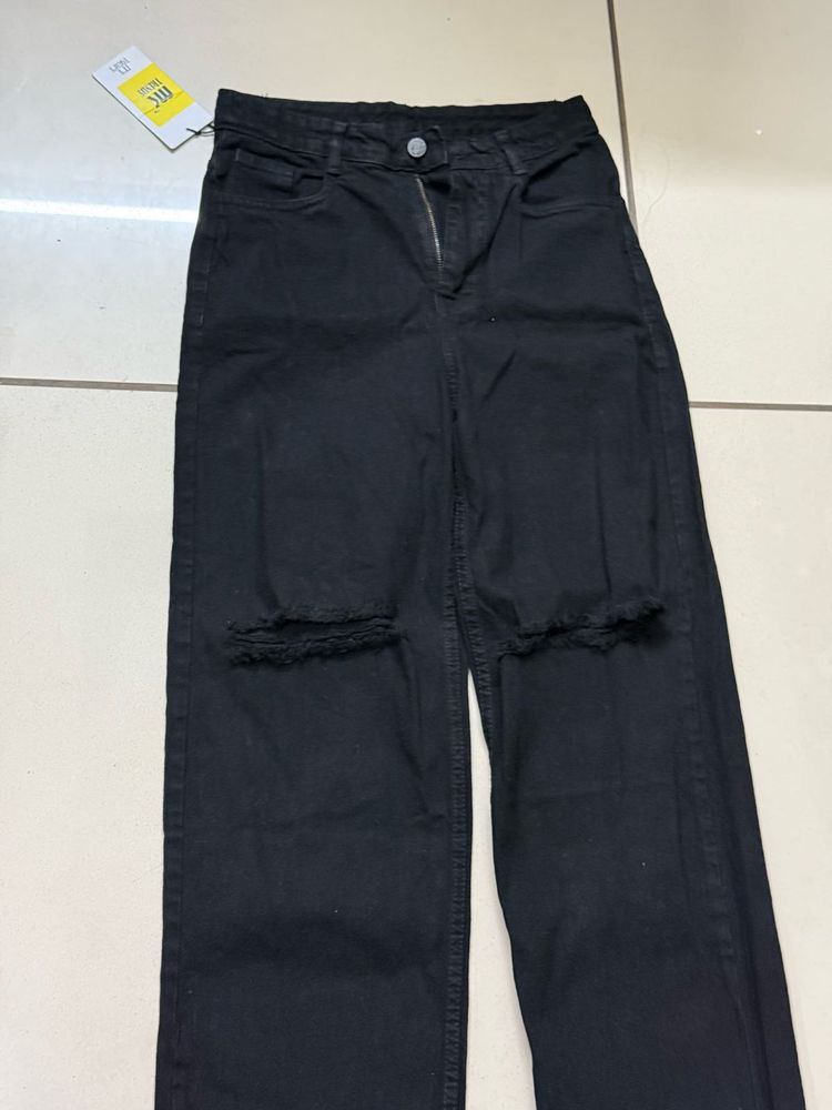 Black Ripped Straight Leg Jeans