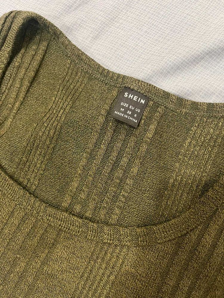 Shein Olive Green Ribbed Top
