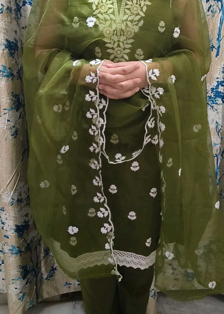 Olive Green Embroidered Kurta
