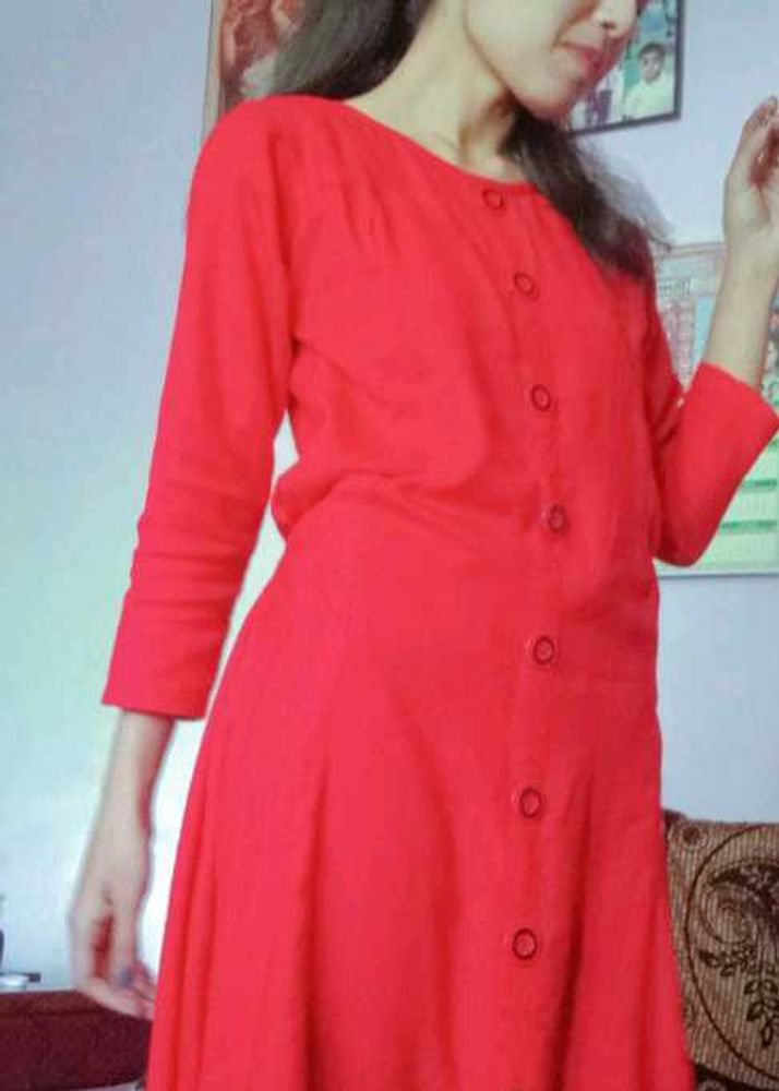 A-line Kurta With denim Jacket
