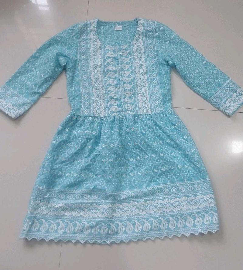 Charming Blue Embroidered Dress
