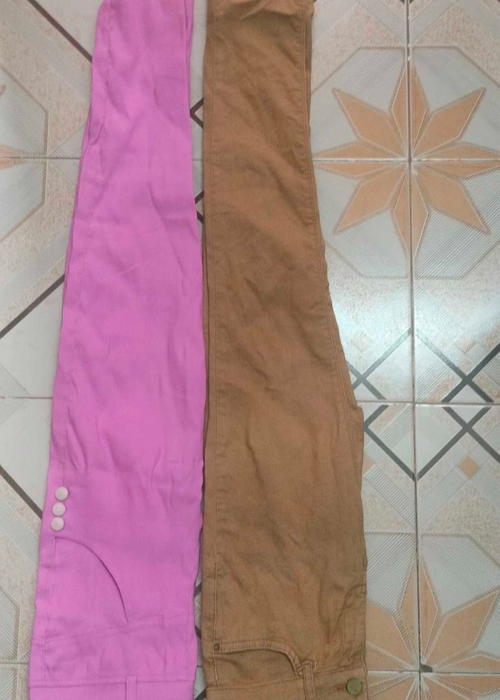 Pink Jegging And Brown Jeans