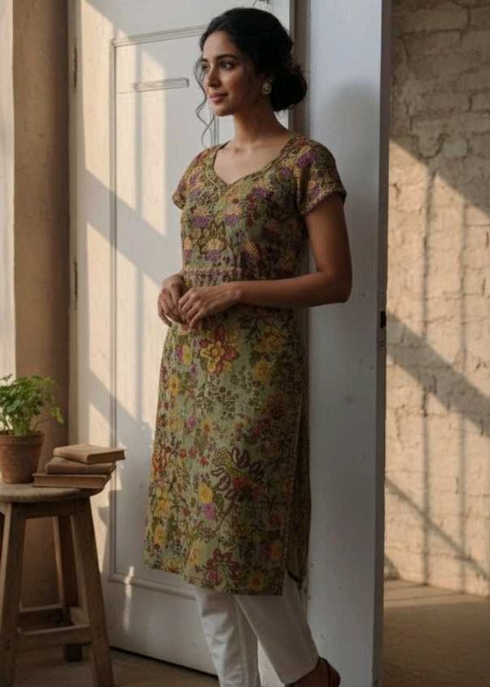 Beautiful Floral Kurta Margin Inside Inner Attach