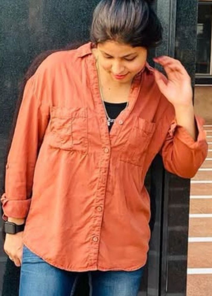 Orange Oversized Button-Down
