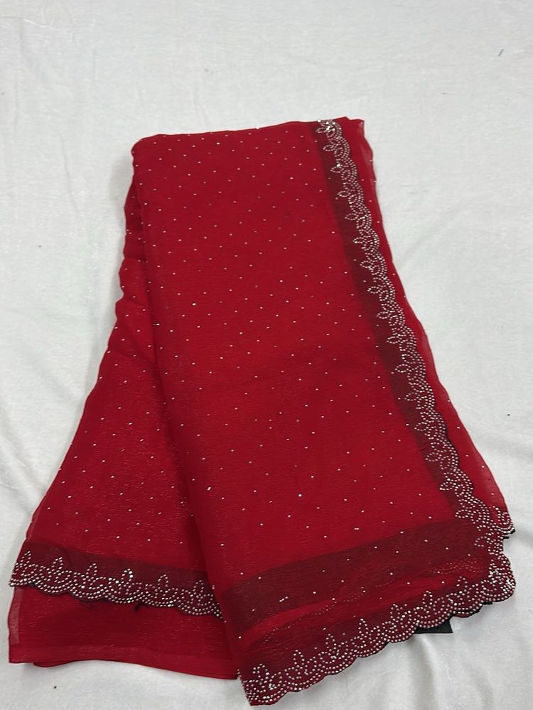 Elegant Red Embellished Saree