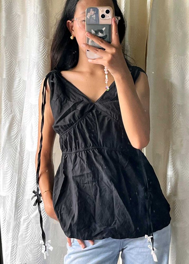 Black Tie-Strap Top