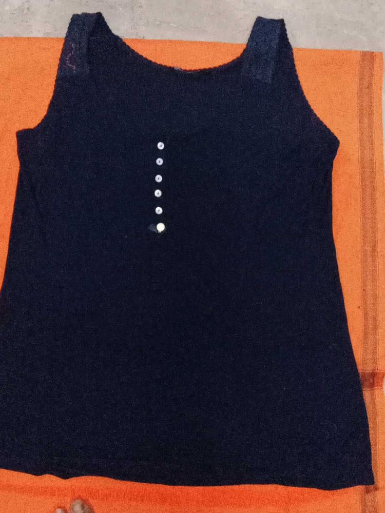 Navy Buttoned Tank Top