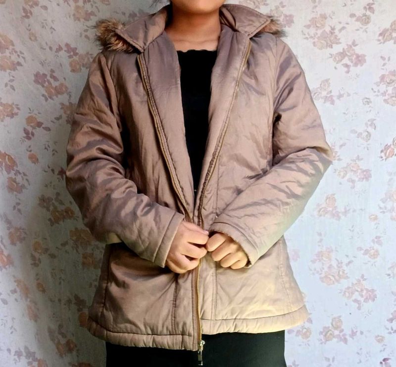 Brown Fur Hooded Coat