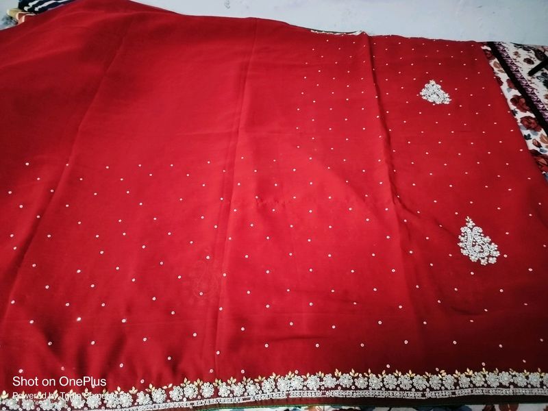 Beautiful Motiya Embroidery Saree And Blouse Work