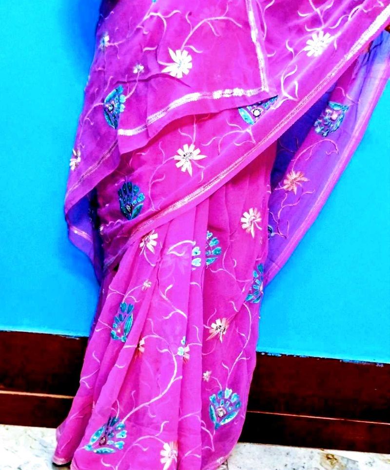 Pink Floral Saree