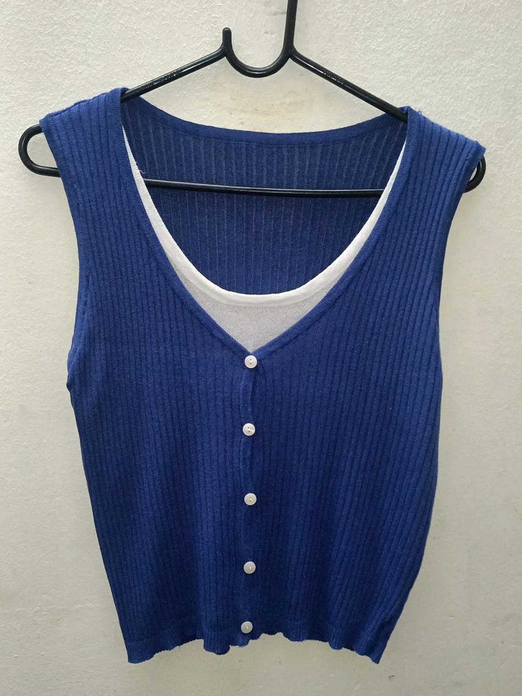 Blue Ribbed Tank Top