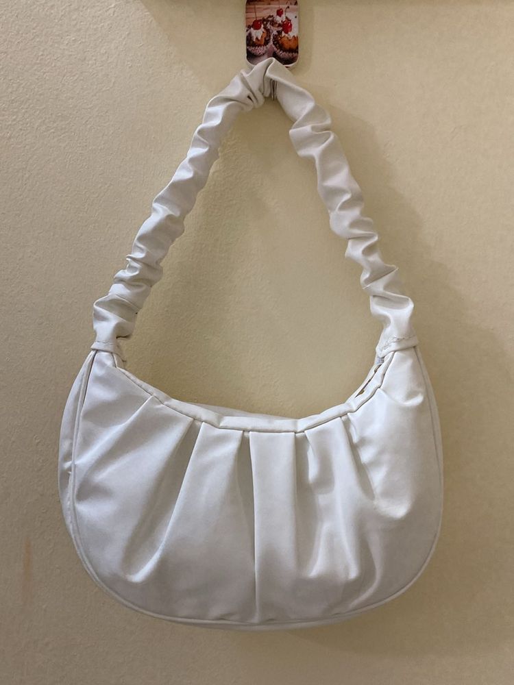 White Ruched Hobo Bag