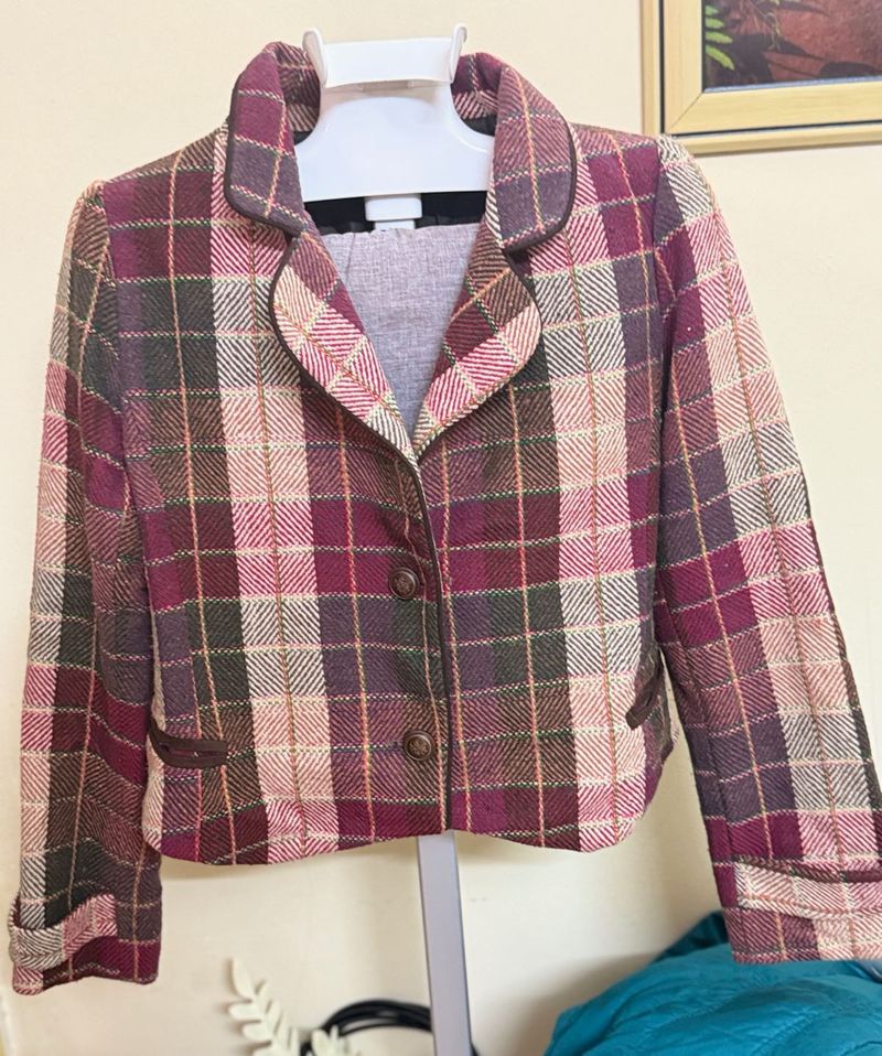 Vintage Plaid Cropped Blazer