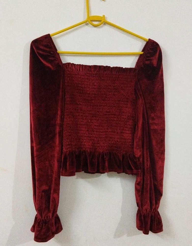 Red Velvet Long Sleeve Top