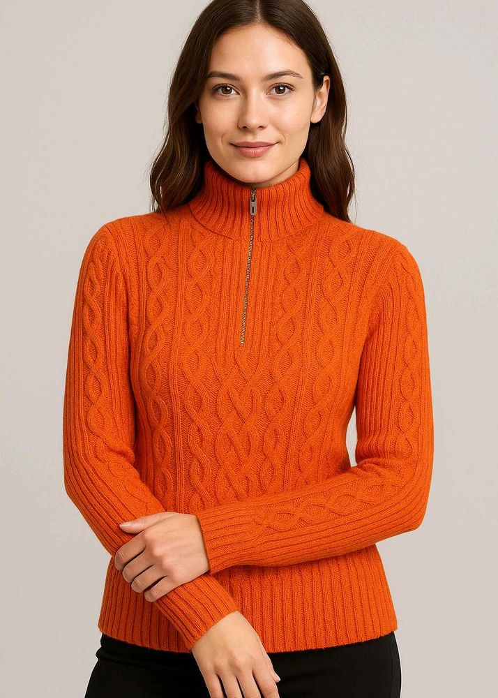 🧶 Orange Knit Korean Style Half-Zip Sweater 🧶