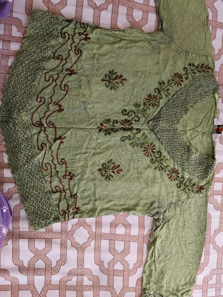 Olive Embroidery Top