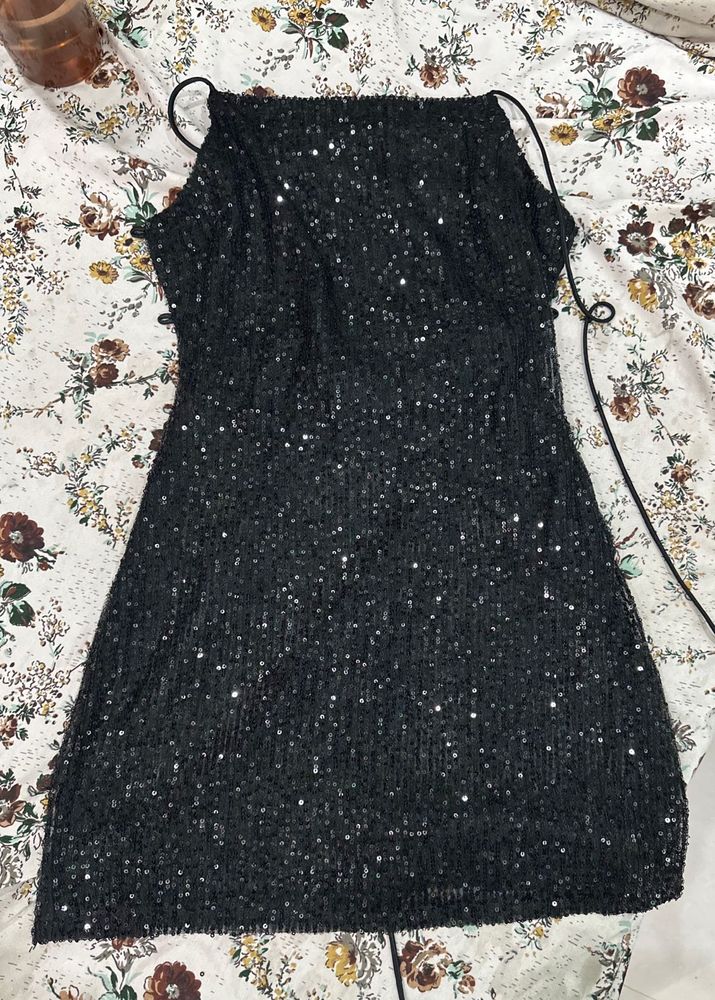 Sparkling Black Sequin Backless Mini Dress