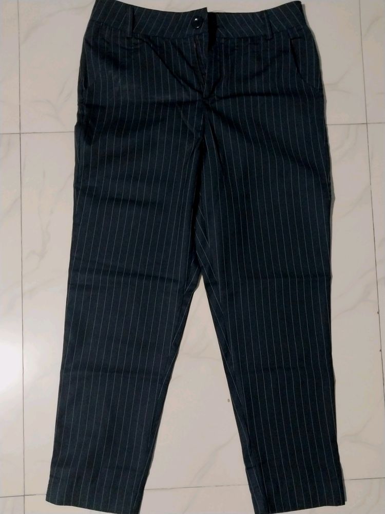 Black With Strip White Formal Pants For Women